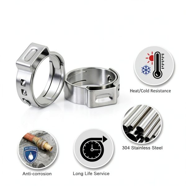 MISPIRE 304 Stainless Steel Single Ear Hose Clamp Silver-1
