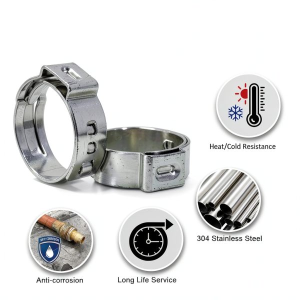 MISPIRE Stainless Steel Ear Clamps Silver Hose Fittings-2