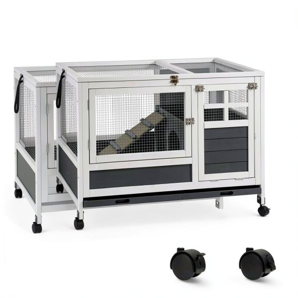 AniwuPaws Rabbit Hutch Indoor Cage Chew Proof Wheels-6