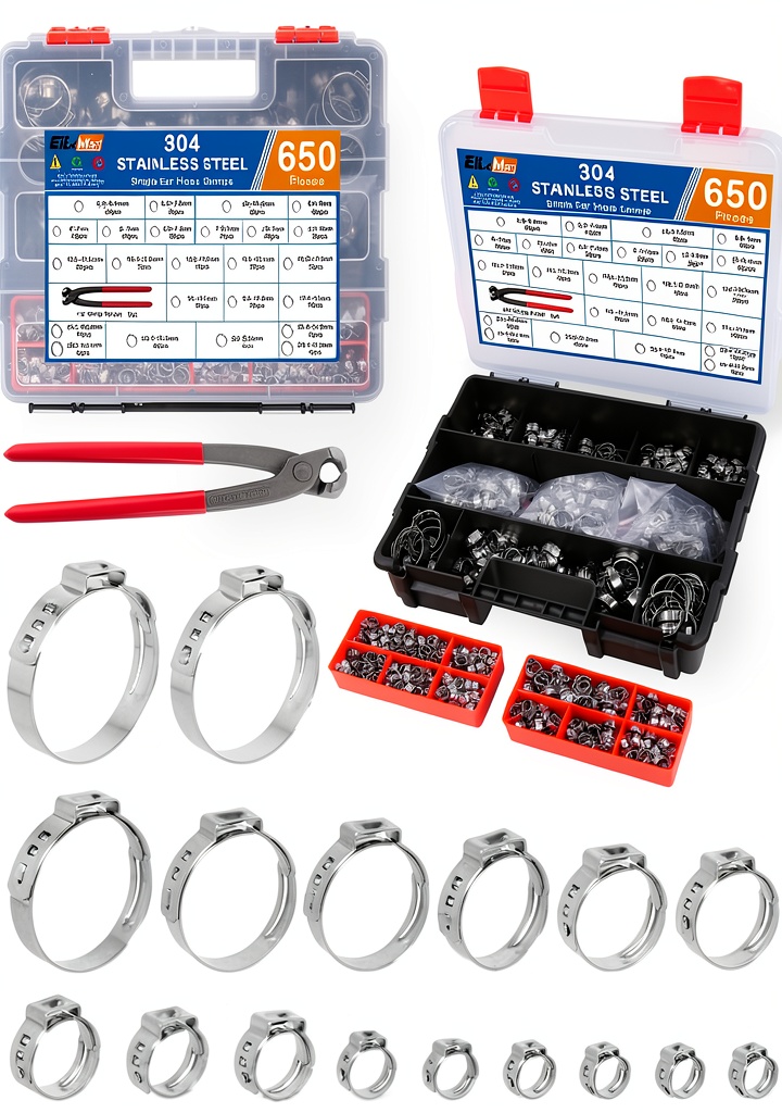 EilxMag hose clamps assortment kit with organized storage box