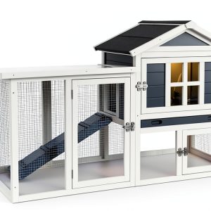 RUNSHED Rabbit Hutch Indoor Cage Solid Wood Easy Cleaning-0
