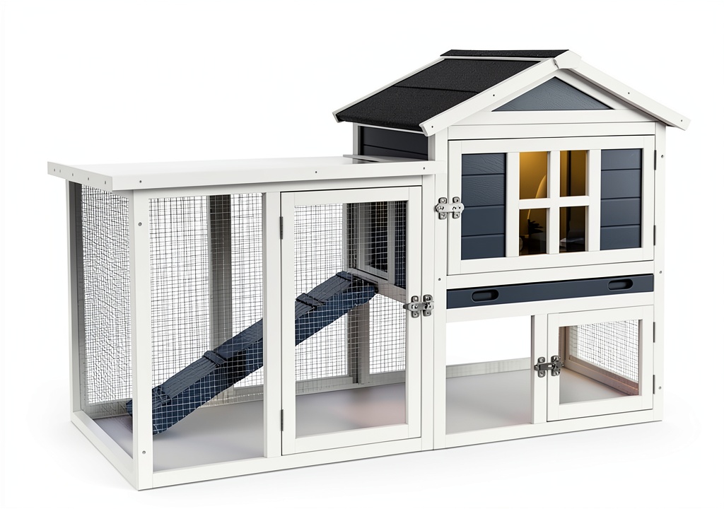 'RUNSHED rabbit hutch placed in a living room setting'