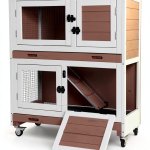 GUTINNEEN Rabbit Hutch Wheels Removable Traps Expandable-0