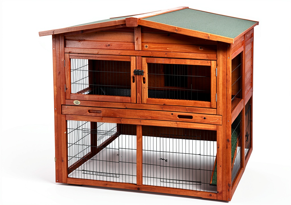 TRIXIE Rabbit Hutch placed in a garden with rabbits playing inside