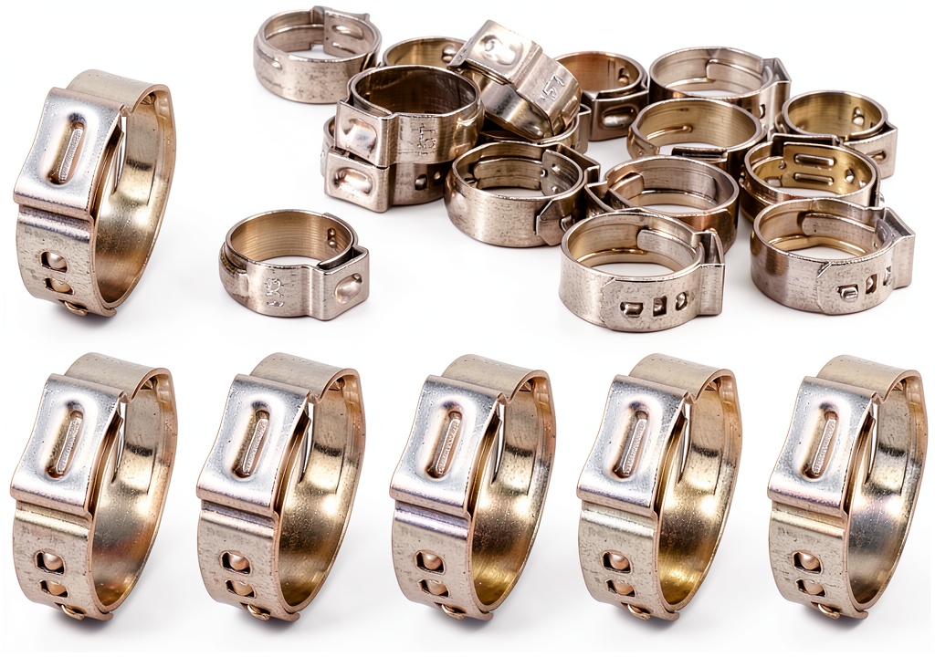 YUEARN stainless steel single ear hose clamps displayed in packaging