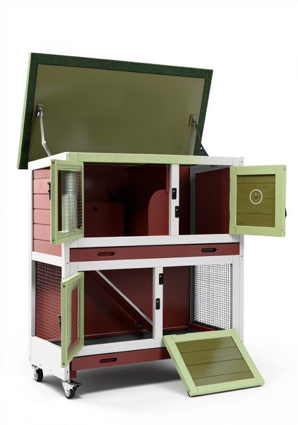 GUTINNEEN Rabbit Hutch Wheels Removable Traps Expandable-4