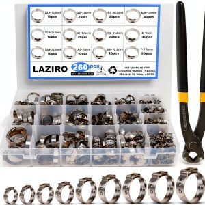 LAZIRO Single Ear Hose Clamps 260 Pcs Stainless Steel Kit-0