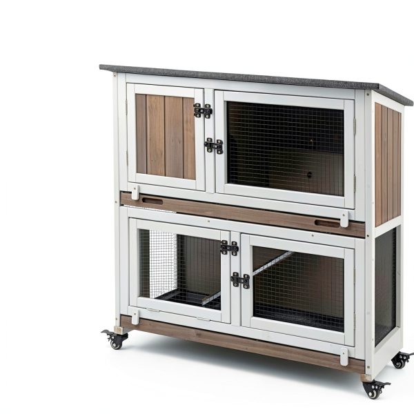 Ketive Rabbit Hutch Solid Fir Wood Two Story Indoor Cage-4