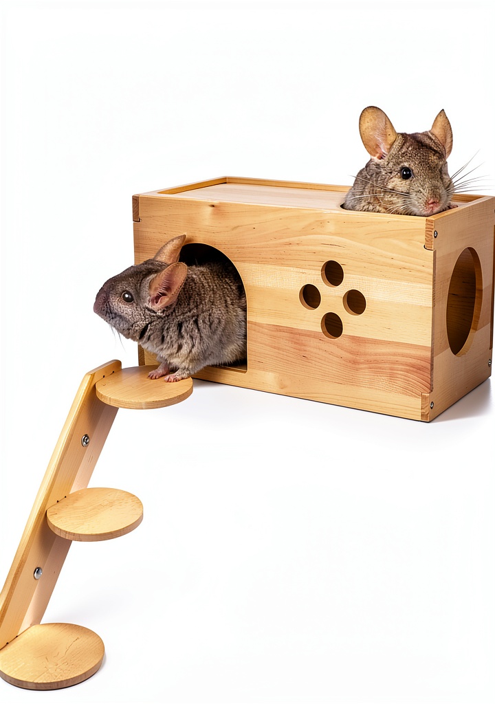Installing YKD Pet Chinchilla House Natural Wood Small Animal Hideout on a wooden desk