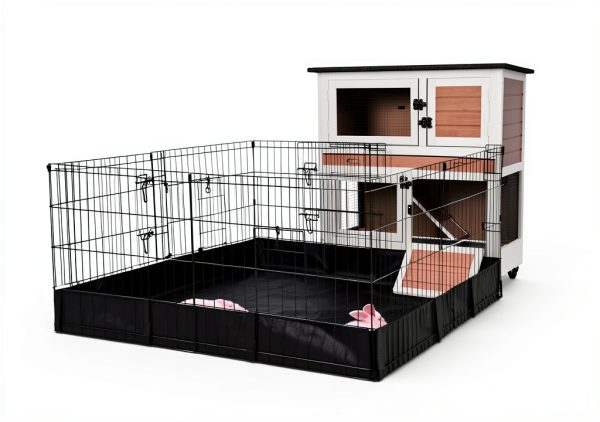 GUTINNEEN Rabbit Hutch Wheels Removable Traps Expandable-5