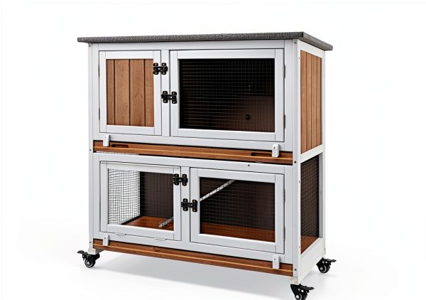 Ketive Rabbit Hutch Solid Fir Wood Two Story Indoor Cage-1