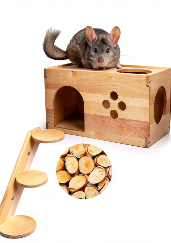 YKD Pet Chinchilla House Natural Wood Small Animal Hideout-3