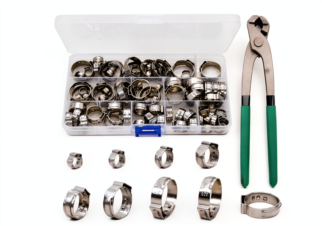 'binifiMux stainless steel ear clamp set with pliers and storage box'