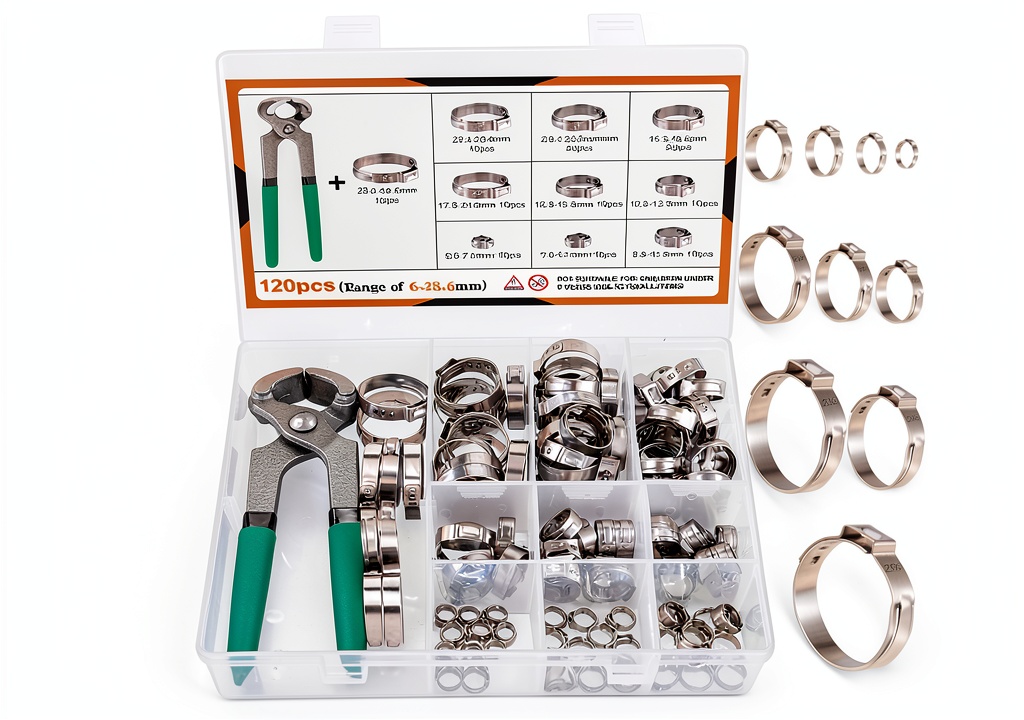 MIAHART hose clamp set displayed in clear plastic box