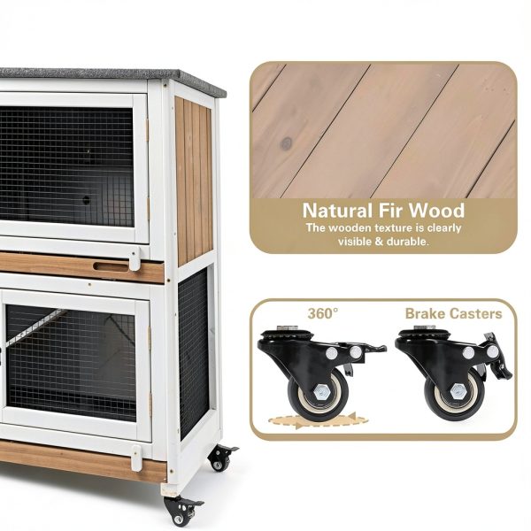 Ketive Rabbit Hutch Solid Fir Wood Two Story Indoor Cage-5