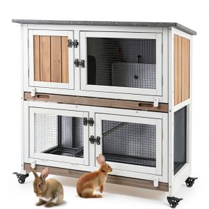Ketive Rabbit Hutch Solid Fir Wood Two Story Indoor Cage-0