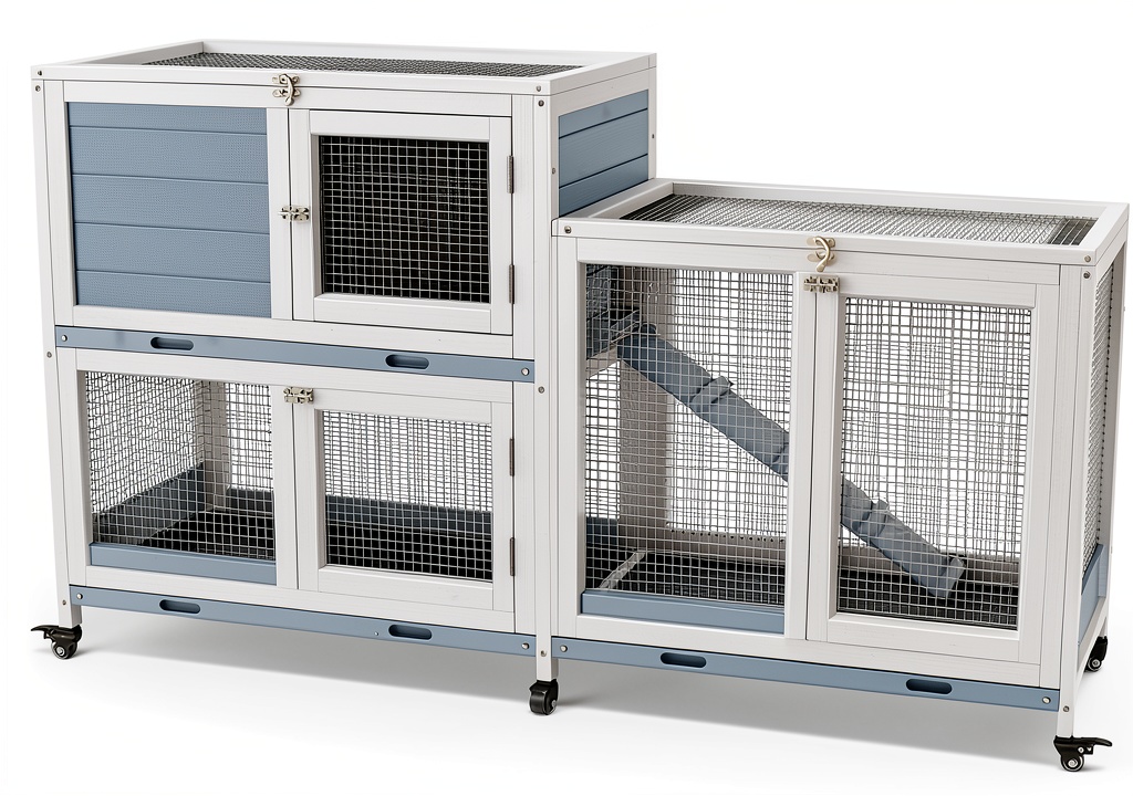 B&B Ningbo rabbit cage placed in a garden setting