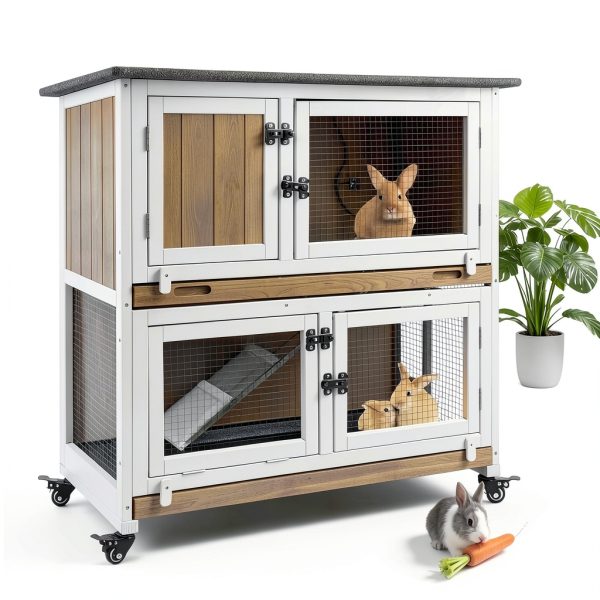 Mayugardening Cedar Rabbit Hutch Two‑Level-0