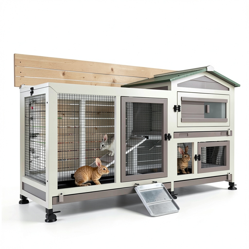 Installing Mayugardening Rabbit Hutch 2-Story Waterproof Design on a wooden desk